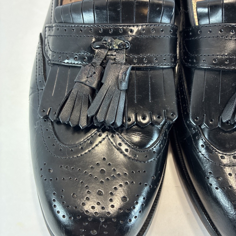 Men's Sz 9.5 M Leather Shoes Bostonian Classics First Flex Black Tassel Wingtip - Picture 10 of 16
